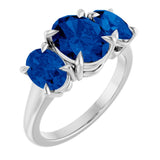 14K White Gold 8x6 mm Oval Lab-Grown Blue Sapphire Three-Stone Ring