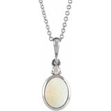 14K White Gold 10x8 mm Natural White Opal & .03 CT Natural Diamond 16-18" Necklace