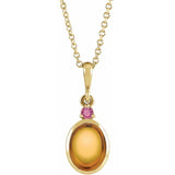 14K Yellow Gold 5x3 mm Natural Citrine & Natural Pink Tourmaline 16-18