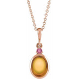 14K Rose Gold 5x3 mm Natural Citrine & Natural Pink Tourmaline 16-18