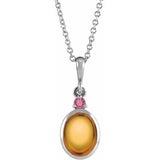 14K White Gold 6x4 mm Natural Citrine & Natural Pink Tourmaline 16-18