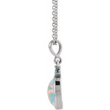 Platinum 8x6 mm Lab-Grown White Opal & Natural London Blue Topaz 16-18" Necklace