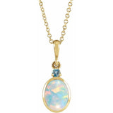 14K Yellow Gold 6x4 mm Lab-Grown White Opal & Natural London Blue Topaz 16-18