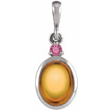 14K White Gold 8x6 mm Natural Citrine & Natural Pink Tourmaline Pendant