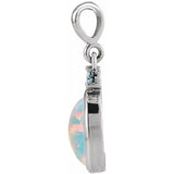 Platinum 6x4 mm Lab-Grown White Opal & Natural London Blue Topaz Pendant