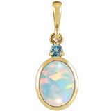 14K Yellow Gold 6x4 mm Lab-Grown White Opal & Natural London Blue Topaz Pendant