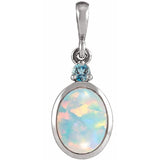 Platinum 8x6 mm Lab-Grown White Opal & Natural London Blue Topaz Pendant