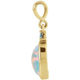 14K Yellow Gold 8x6 mm Lab-Grown White Opal & Natural London Blue Topaz Pendant