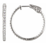 14K White Gold 1 CTW Lab-Grown Diamond Inside-Outside 26.5 mm Hinged Hoop Earrings