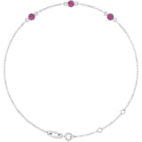 14K White Gold Natural Pink Tourmaline Bezel-Set Three-Stone 6 1/2-7 1/2" Bracelet