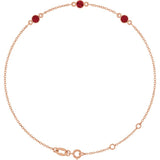 14K Rose Gold Natural Ruby Bezel-Set 3-Stone 6 1/2-7 1/2