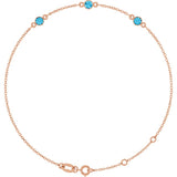 14K Rose Gold Natural Aquamarine Bezel-Set Three-Stone 6 1/2-7 1/2" Bracelet