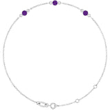 Sterling Silver Natural Amethyst Bezel-Set 3-Stone 6 1/2-7 1/2" Bracelet