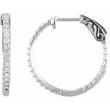 14K White Gold 3/4 CTW Natural Diamond Inside-Outside 23 mm Hinged Hoop Earrings