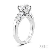 1 Ctw Round Shape Emerald and Round Cut Diamond Semi-Mount Engagement Ring in 14K White Gold