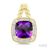 8 MM Cushion Shape Amethyst and 1/20 Ctw Round Cut Diamond Semi-Precious Earrings in Yellow Gold Vermeil
