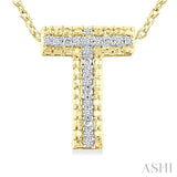 1/20 Ctw Bubble Accent Initial 'T' Round Cut Diamond Fashion Pendant With Chain in Yellow Gold Vermeil