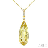 22X8 MM Pear Shape Lemon Quartz and 1/20 Ctw Round Cut Diamond Semi-Precious Pendant With Chain in 14K Yellow Gold