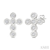 1/10 Ctw Bezel Set Cross Petite Round Cut Diamond Earrings in 10K White Gold