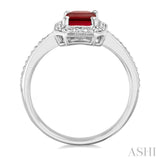 7X5 MM Octagon Shape Lab-Created Ruby and 1/50 Ctw Round Cut Diamond Precious Ring in Sterling Silver