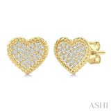 1/5 Ctw Round Cut Diamond Rope Border Heart Motif Fashion Stud Earring in 10K Yellow Gold