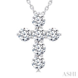 3/4 Ctw Round Cut Diamond Christian Cross 6-Stone Fashion Pendant With Chain in 14K White Gold