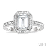 7X5 MM Octagon Shape White Topaz and 1/50 Ctw Round Cut Diamond Semi-Precious Ring in Sterling Silver