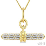 1/3 Ctw Round Cut Diamond T-Bar Fashion Pendant With Chain in 14K Yellow Gold