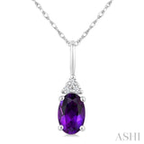 1/50 Ctw Oval Cut 6X4 MM Amethyst and Round Cut Diamond semi-precious Pendant With Chain in 10K White Gold