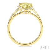 16X7 MM Shield Shape Lemon Quartz and 1/6 Ctw Round Cut Diamond Semi-Precious Ring in 10K Yellow Gold