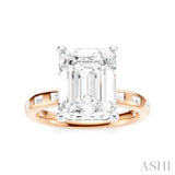 1/3 Ctw Emerald Shape Baguette and Round Cut Diamond Semi-Mount Engagement Ring in 14K Rose and White Gold