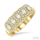 1 Ctw Emerald Shape 5 Stone Emerald & Round Cut Diamond Halo Wedding Band in 14K Yellow Gold