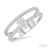 1/3 Ctw Twin Band Pear Shape Lovebright Round Cut Diamond Fashion Ring in 14K White Gold