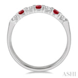 2.6 MM Ruby and 1/4 Ctw Round Cut Diamond Precious Wedding Band in 14K White Gold