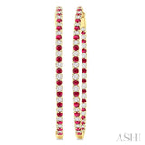 2.1 MM Ruby and Alternating 2 1/2 Ctw Round Cut Inside-Out Diamond Precious Hoop Earrings in 14K Yellow Gold