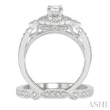 3/4 Ctw Round Cut Diamond Wedding Set With 5/8 Ctw Oval Cut Floral Engagement Ring and 1/10 Ctw Lattice Wedding Band in 14K White Gold