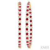 2.3 MM Ruby and Alternating 2 1/2 Ctw Round Cut Inside-Out Diamond Precious Hoop Earrings in 14K Yellow Gold