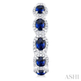 4X3 MM Oval Shape Sapphire and 3/4 Ctw Interior & Exterior Round Cut Diamond Halo Precious Hoop Earrings in 14K White Gold
