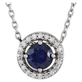 14K White Gold Natural Blue Sapphire & .05 CTW Natural Diamond Halo-Style 16
