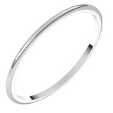 14K White Gold 1 mm Lightweight Half Round Band Size 6