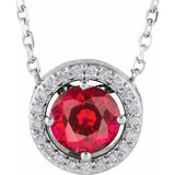 14K White Gold Lab-Grown Ruby & .05 CTW Natural Diamond Halo-Style 16