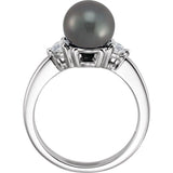 14K White Gold Cultured Black Akoya Pearl & 1/4 CTW Natural Diamond Ring