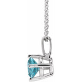 Sterling Silver 4 mm Natural Blue Zircon Solitaire 16-18" Necklace