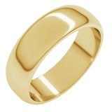 10K Yellow Gold 6 mm Half Round Band Size 13