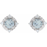 Sterling Silver Natural Aquamarine & .08 CTW Natural Diamond Halo-Style Earrings