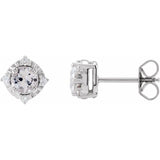 Sterling Silver Lab-Grown White Sapphire & .08 CTW Natural Diamond Halo-Style Earrings