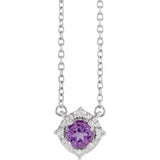Sterling Silver Natural Amethyst & .04 CTW Natural Diamond Halo-Style 18" Necklace
