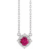 Sterling Silver Lab-Grown Ruby & .04 CTW Natural Diamond Halo-Style 18