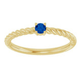 14K Yellow Gold 3 mm Lab-Grown Blue Sapphire Solitaire Rope Ring