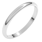 14K White Gold 2 mm Lightweight Half Round Band Size 6
